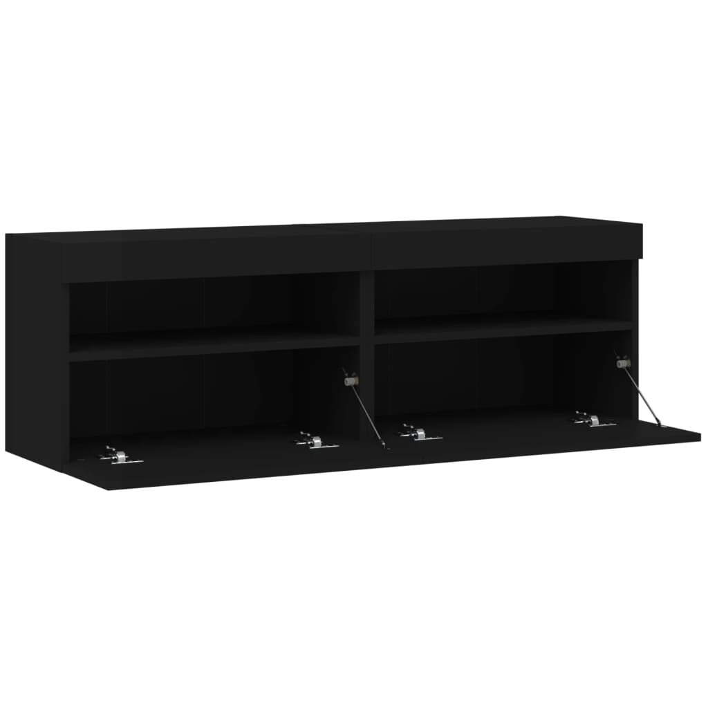 Meubles TV muraux avec lumières LED 2 pcs noir 60x30x40 cm