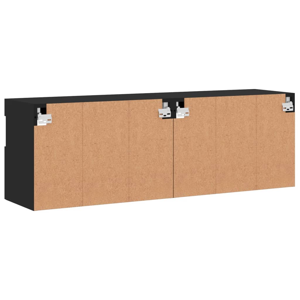 Meubles TV muraux avec lumières LED 2 pcs noir 60x30x40 cm