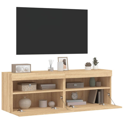 Meubles TV muraux lumières LED 2 pcs chêne sonoma 60x30x40 cm