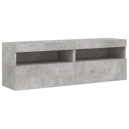 Meubles TV muraux et lumières LED 2pcs gris béton 60x30x40 cm