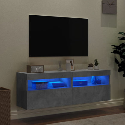 Meubles TV muraux et lumières LED 2pcs gris béton 60x30x40 cm