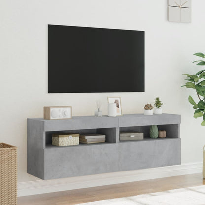 Meubles TV muraux et lumières LED 2pcs gris béton 60x30x40 cm