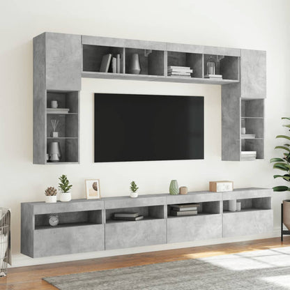 Meubles TV muraux et lumières LED 2pcs gris béton 60x30x40 cm