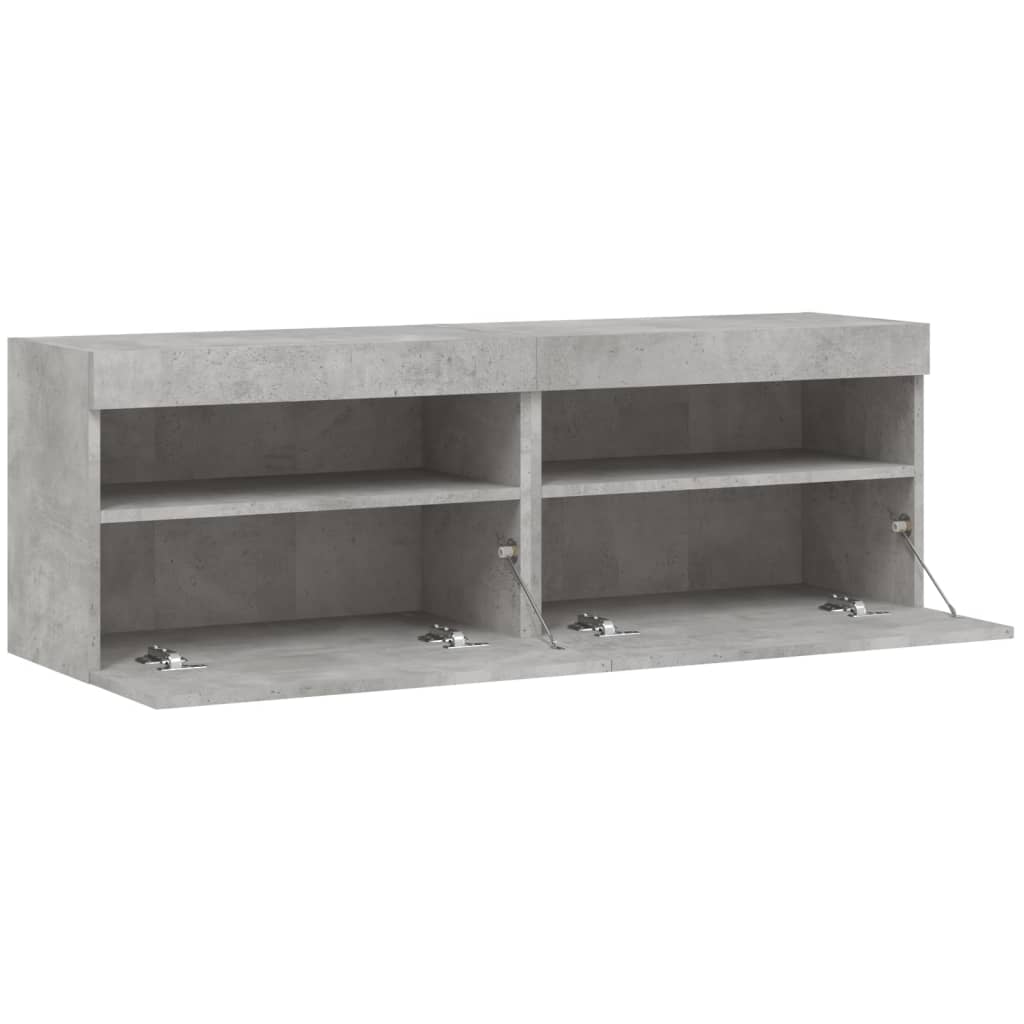 Meubles TV muraux et lumières LED 2pcs gris béton 60x30x40 cm