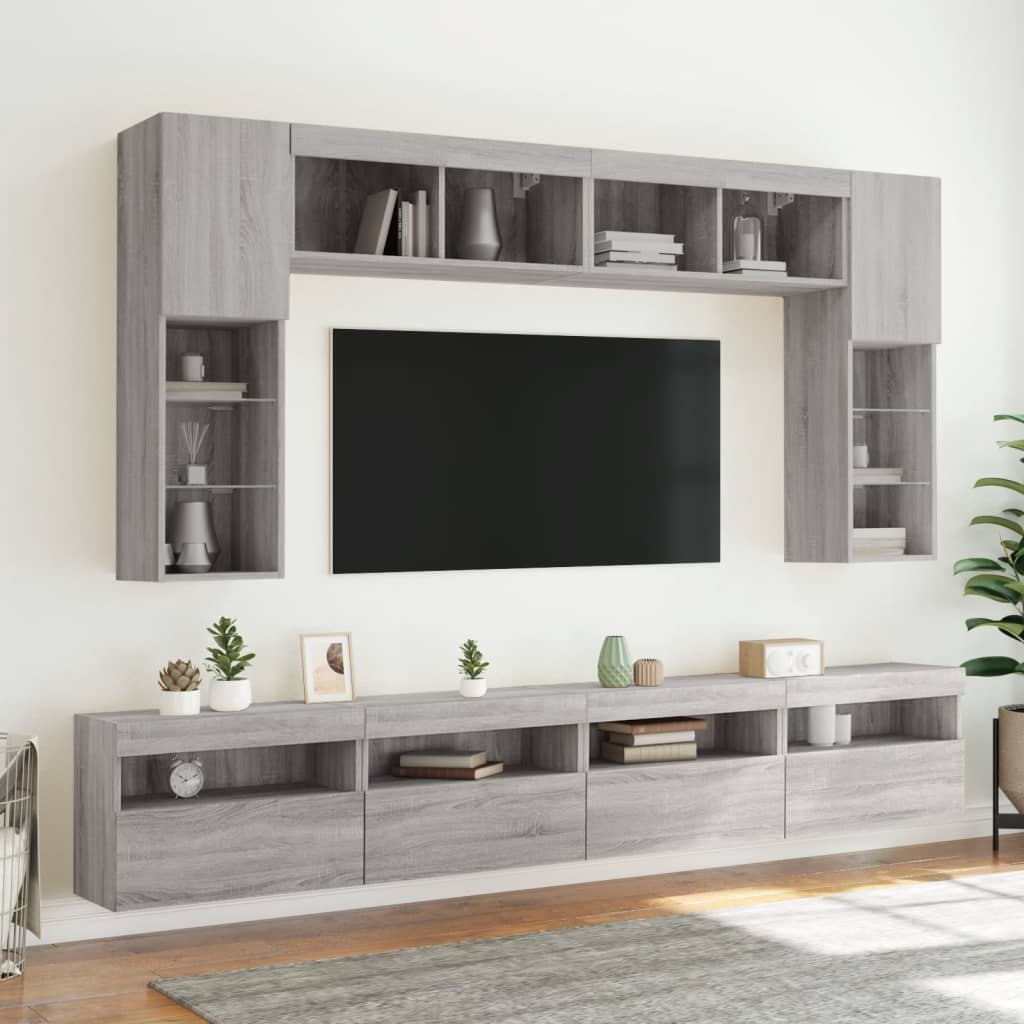 Meubles TV muraux et lumières LED 2pcs sonoma gris 60x30x40 cm