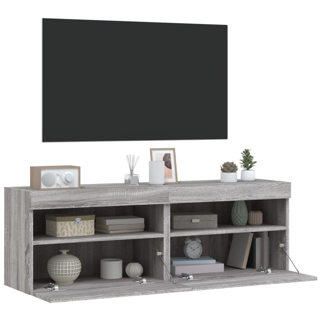 Meubles TV muraux et lumières LED 2pcs sonoma gris 60x30x40 cm