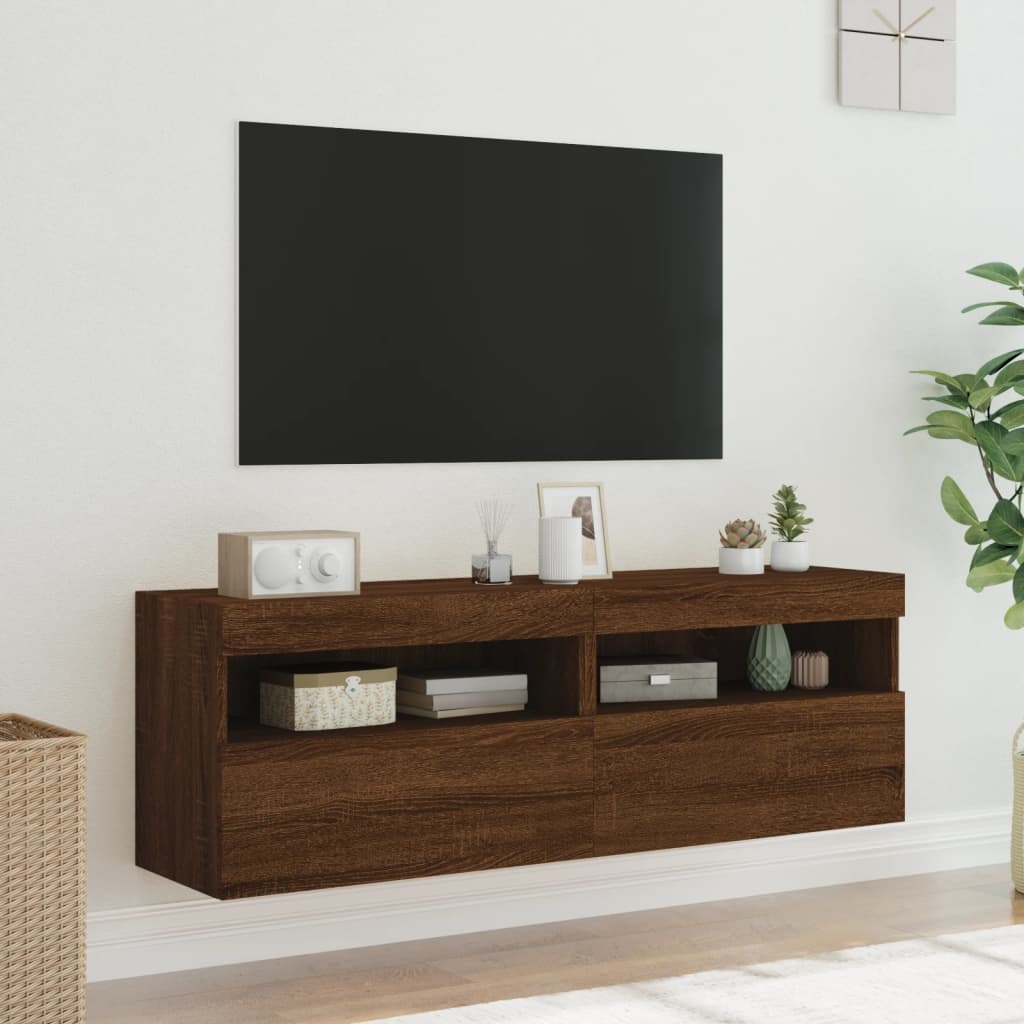 Meubles TV muraux lumières LED 2 pcs chêne marron 60x30x40 cm