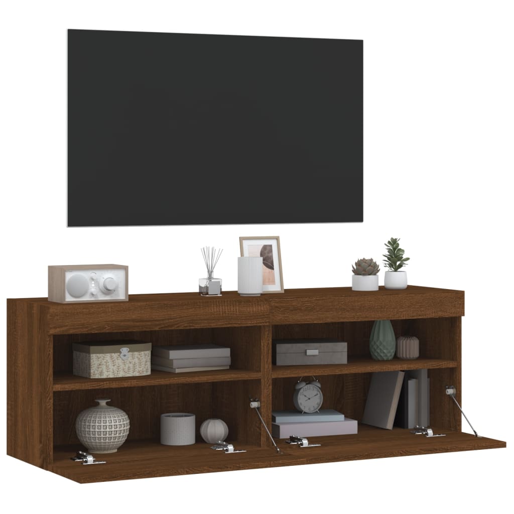 Meubles TV muraux lumières LED 2 pcs chêne marron 60x30x40 cm