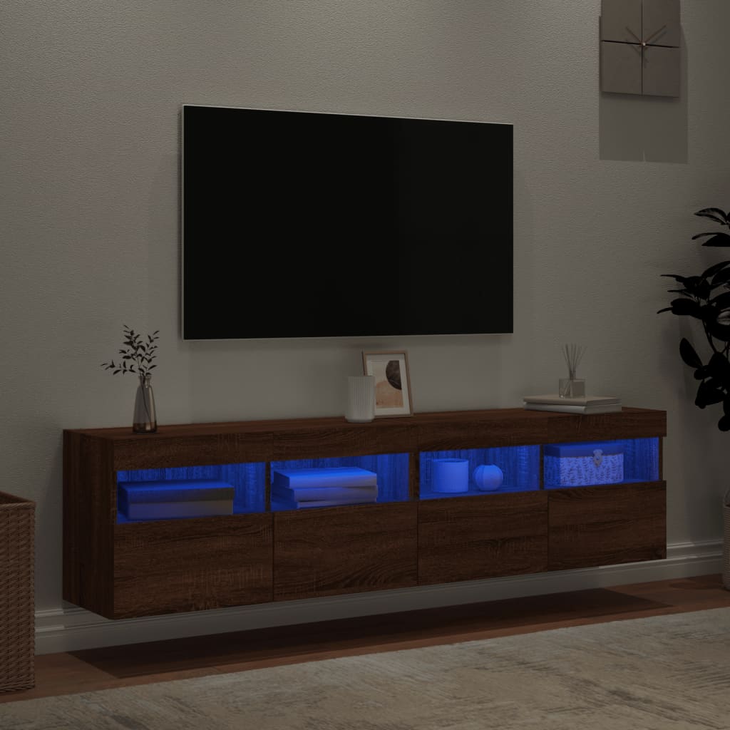 Meubles TV muraux lumières LED 2 pcs chêne marron 80x30x40 cm