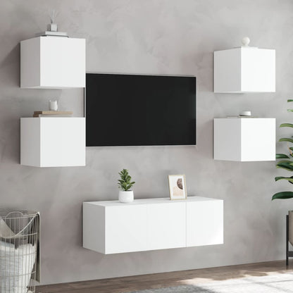 Meubles TV muraux avec lumières LED 2 pcs blanc 30,5x35x30 cm