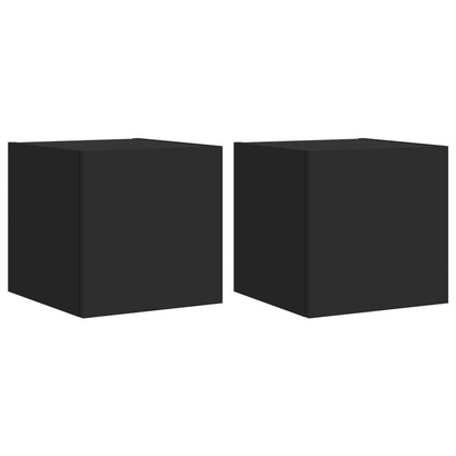 Meubles TV muraux avec lumières LED 2 pcs noir 30,5x35x30 cm