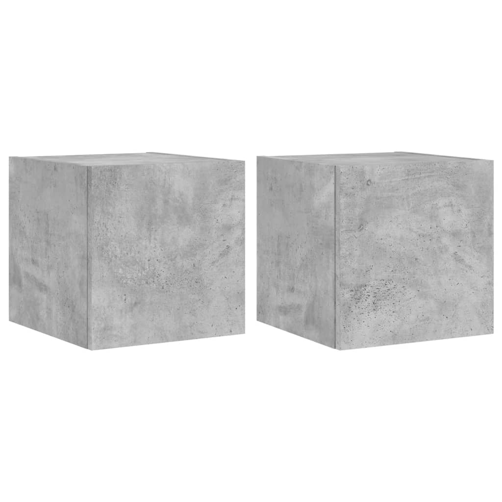 Meubles TV muraux et lumières LED 2pcs gris béton 30,5x35x30 cm