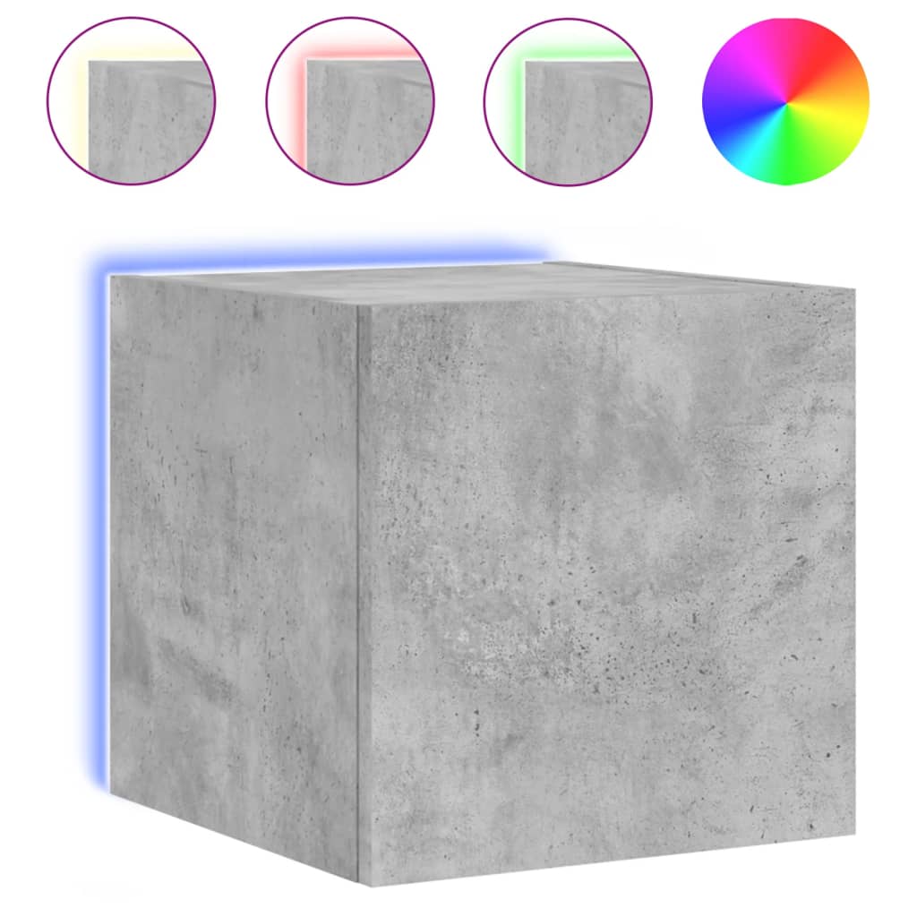 Meubles TV muraux et lumières LED 2pcs gris béton 30,5x35x30 cm