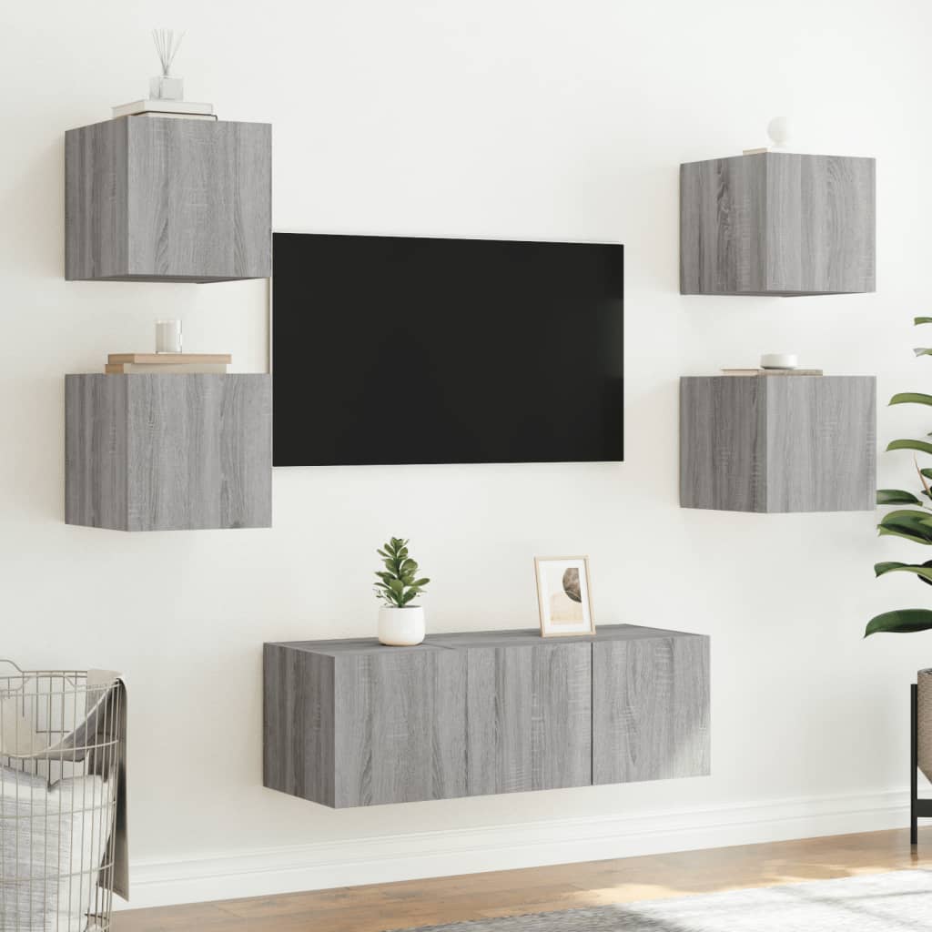 Meubles TV muraux et lumières LED 2pcs sonoma gris 30,5x35x30cm