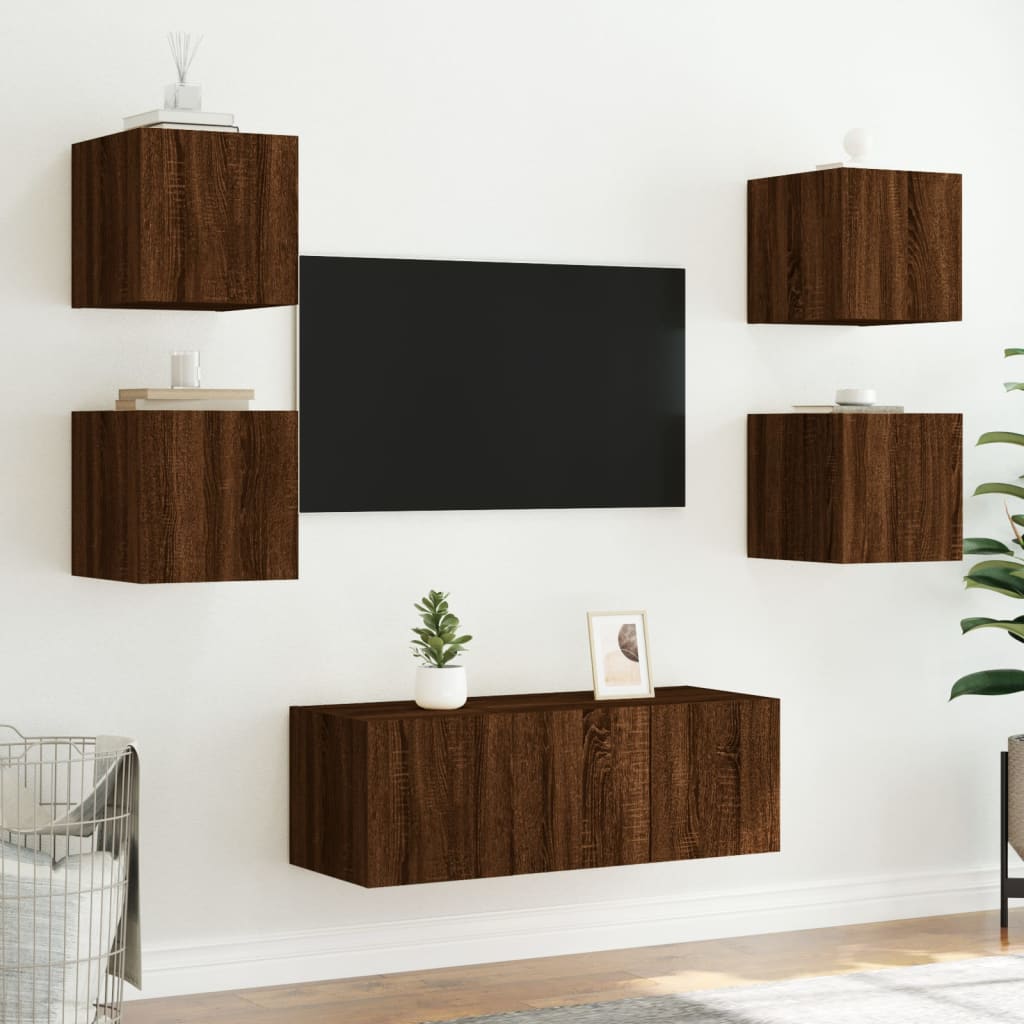 Meubles TV muraux lumières LED 2 pcs chêne marron 30,5x35x30 cm