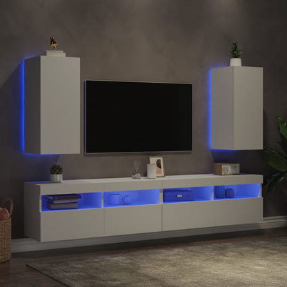 Meubles TV muraux avec lumières LED 2 pcs blanc 30,5x35x70 cm