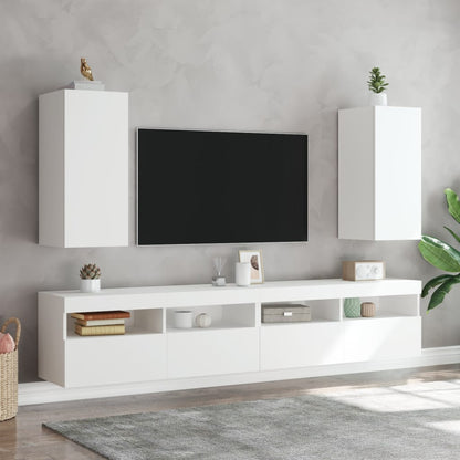 Meubles TV muraux avec lumières LED 2 pcs blanc 30,5x35x70 cm