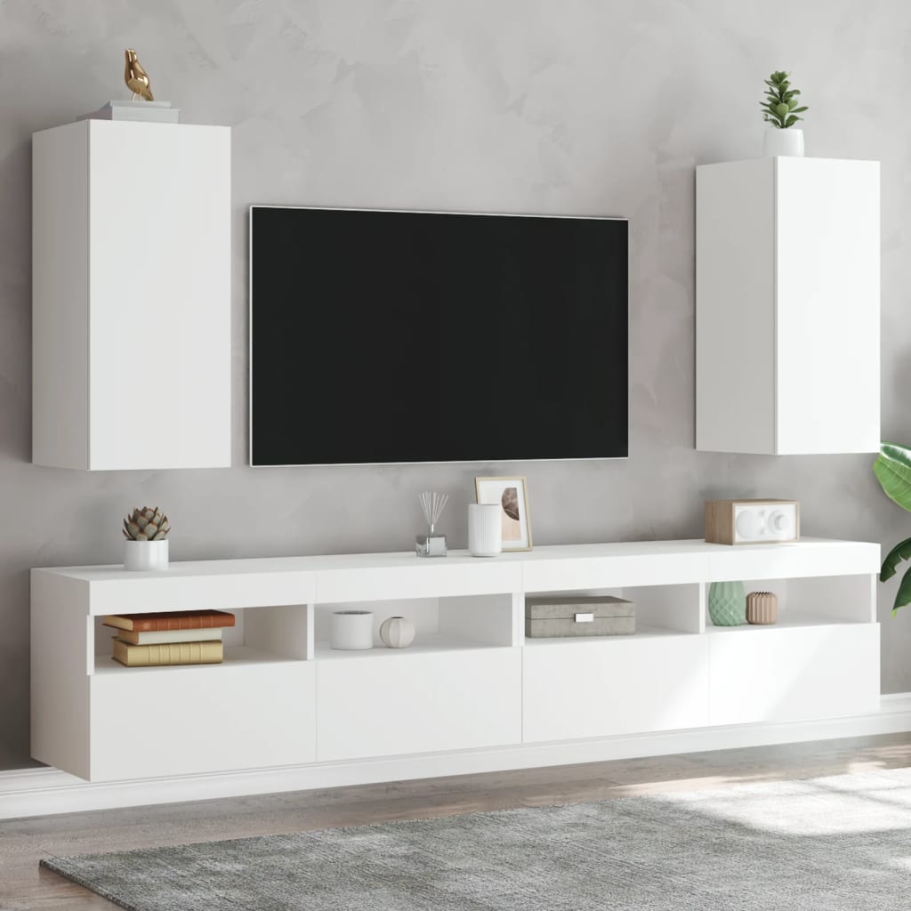 Meubles TV muraux avec lumières LED 2 pcs blanc 30,5x35x70 cm