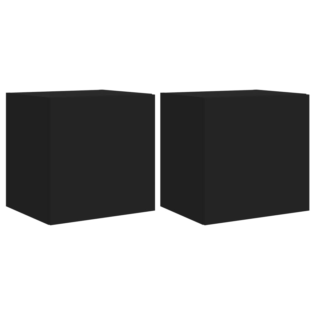 Meubles TV muraux avec lumières LED 2 pcs noir 40,5x35x40 cm