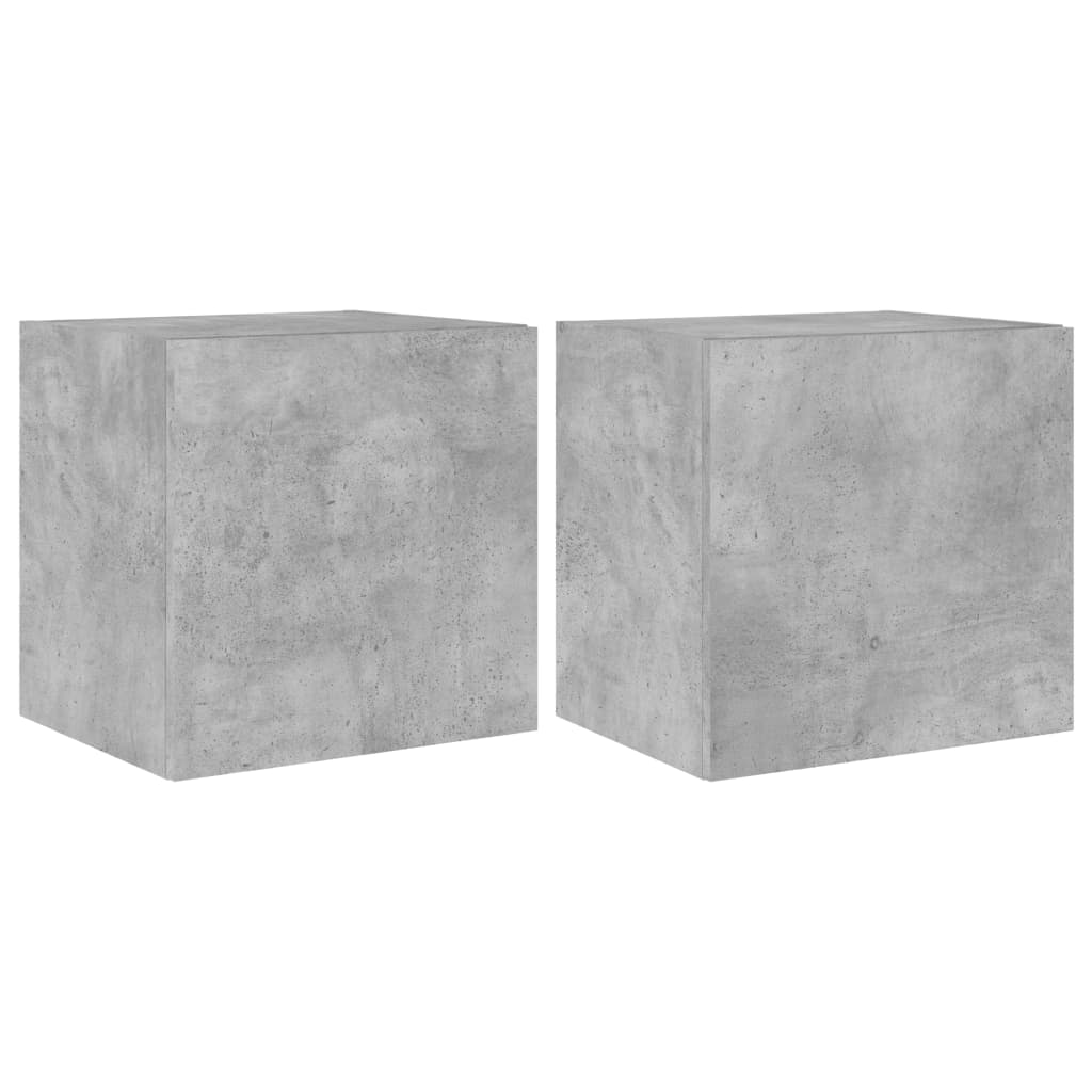 Meubles TV muraux et lumières LED 2pcs gris béton 40,5x35x40 cm