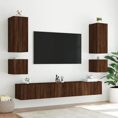 Meubles TV muraux lumières LED 2 pcs chêne marron 40,5x35x40 cm