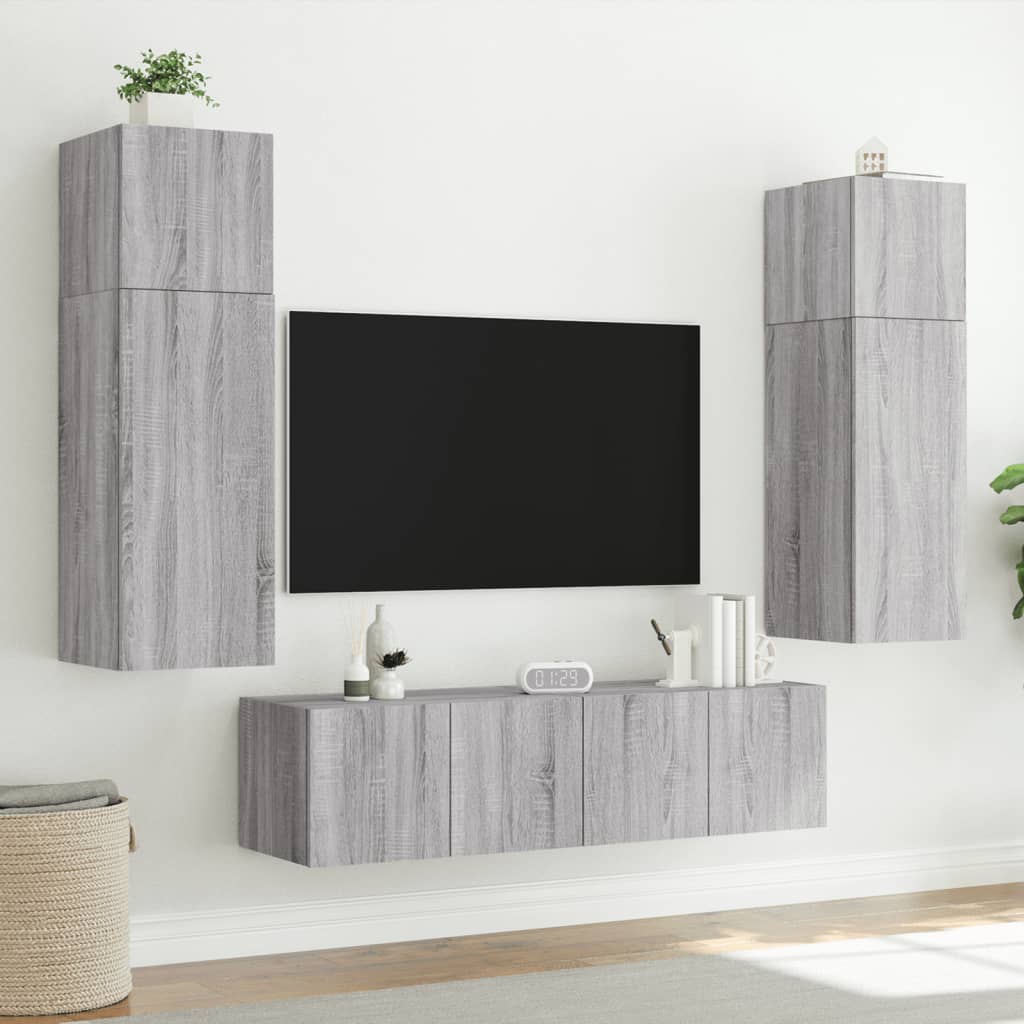 Meubles TV muraux et lumières LED 2pcs sonoma gris 60x35x31 cm