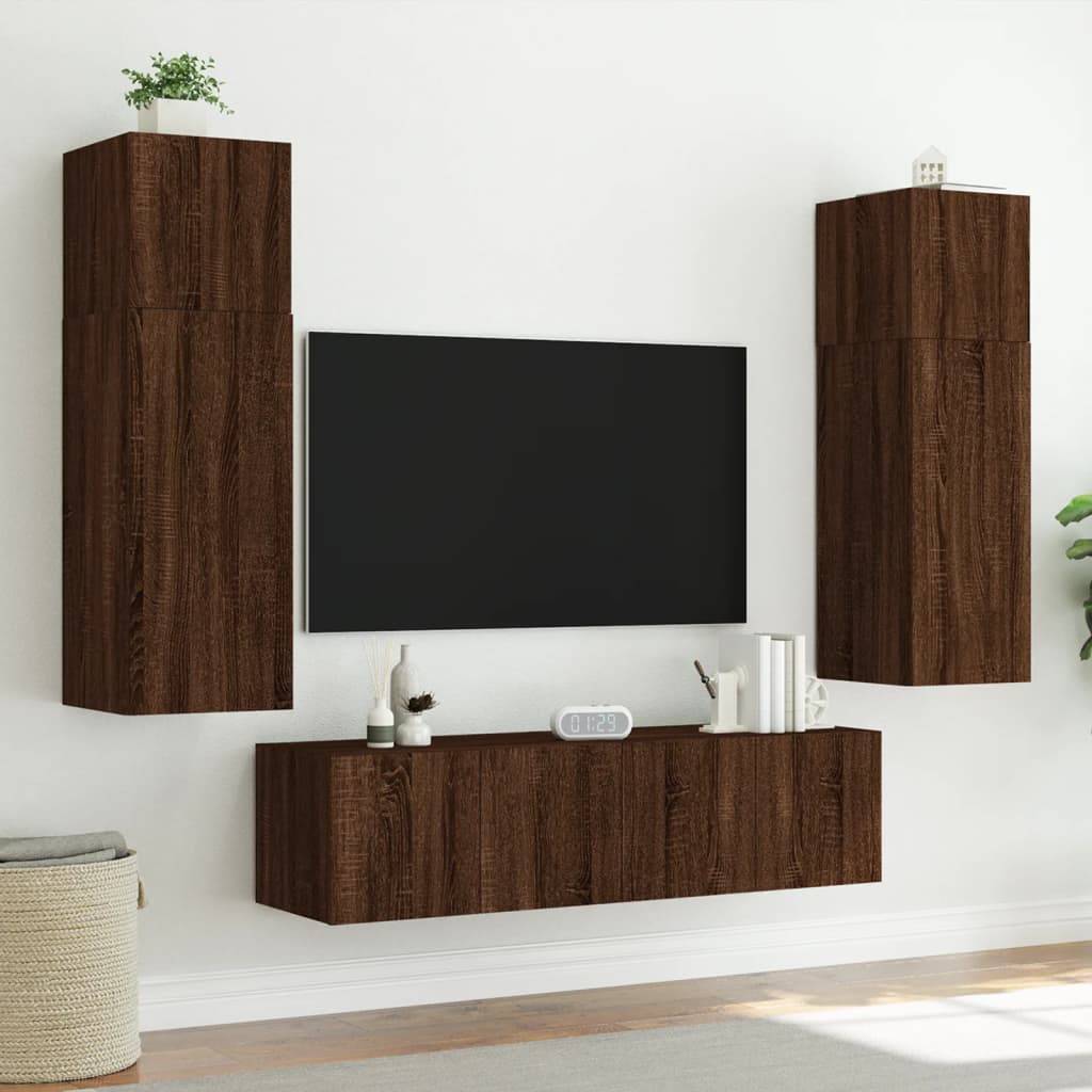 Meubles TV muraux lumières LED 2 pcs chêne marron 60x35x31 cm