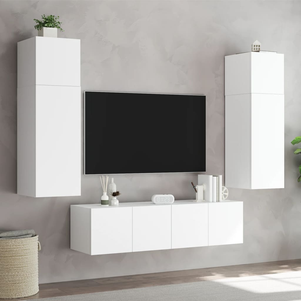 Meubles TV muraux avec lumières LED 2 pcs blanc 80x35x31 cm