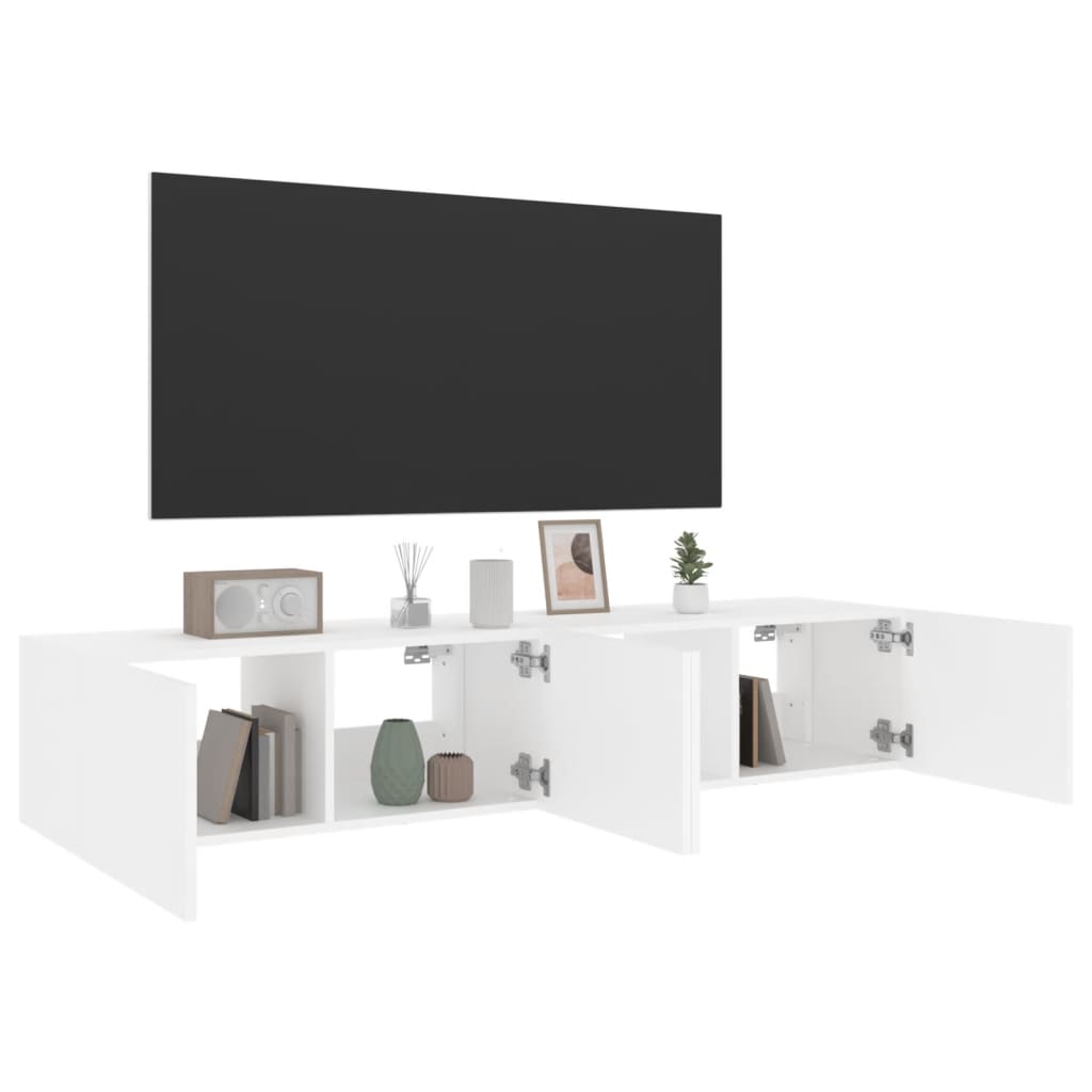 Meubles TV muraux avec lumières LED 2 pcs blanc 80x35x31 cm