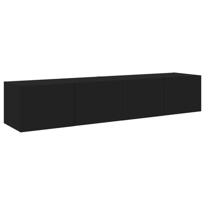 Meubles TV muraux avec lumières LED 2 pcs noir 80x35x31 cm