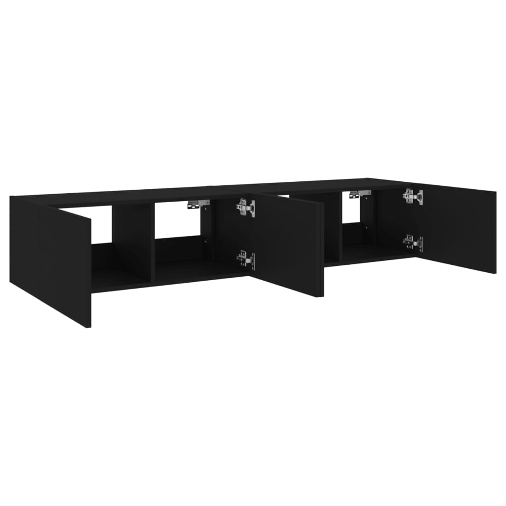 Meubles TV muraux avec lumières LED 2 pcs noir 80x35x31 cm