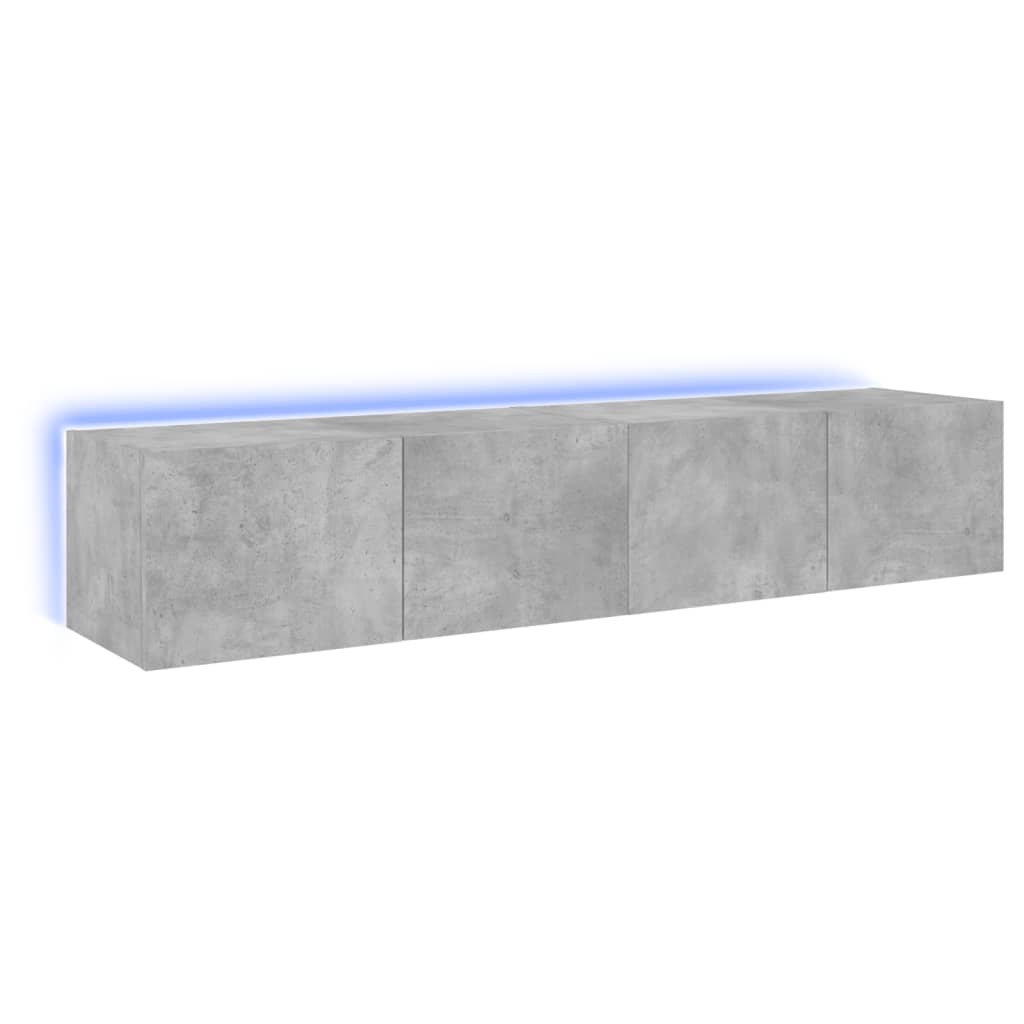 Meubles TV muraux et lumières LED 2pcs gris béton 80x35x31 cm