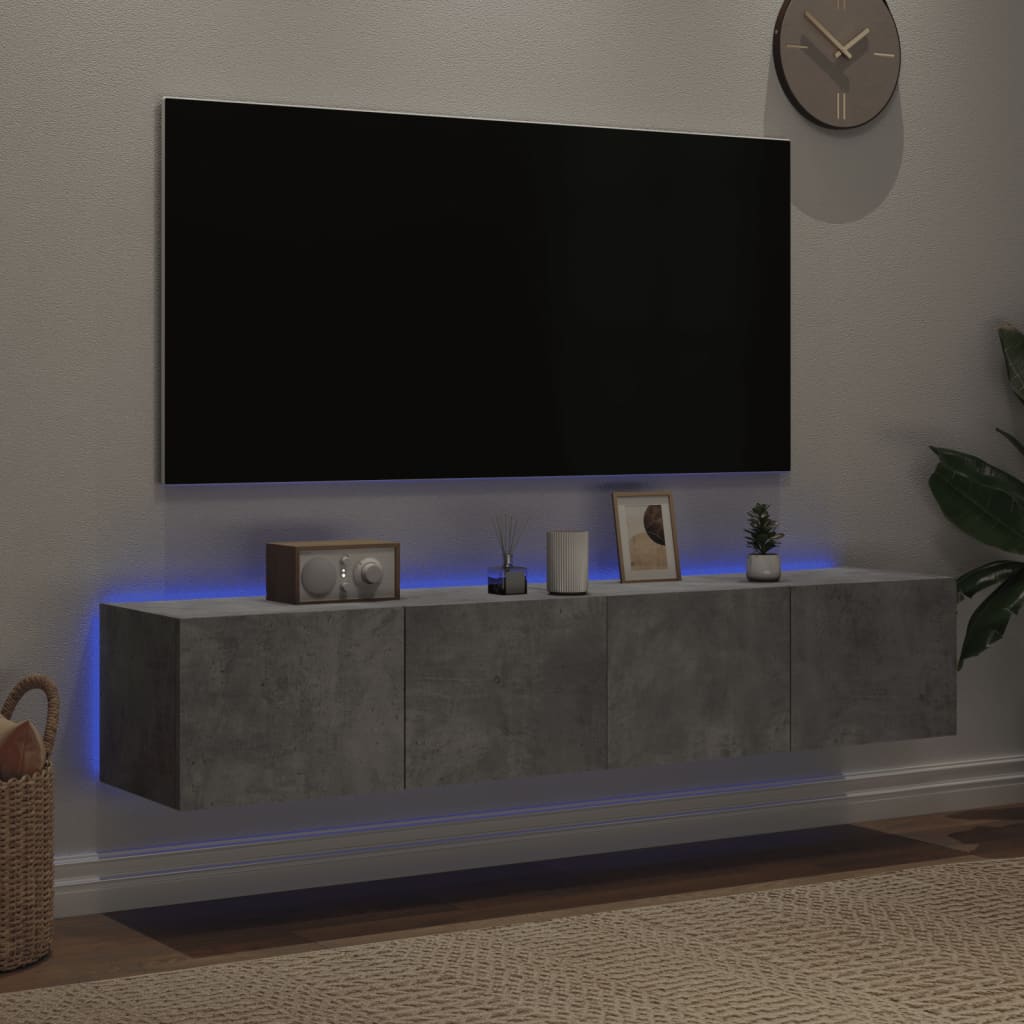 Meubles TV muraux et lumières LED 2pcs gris béton 80x35x31 cm