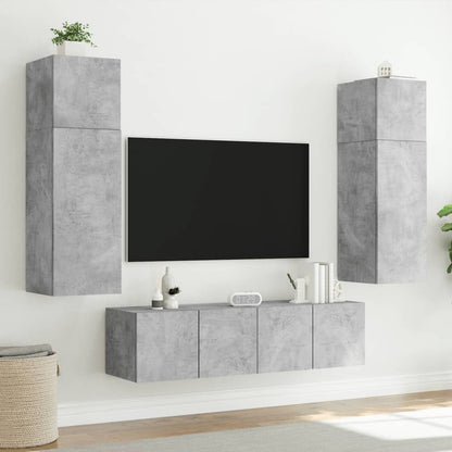 Meubles TV muraux et lumières LED 2pcs gris béton 80x35x31 cm