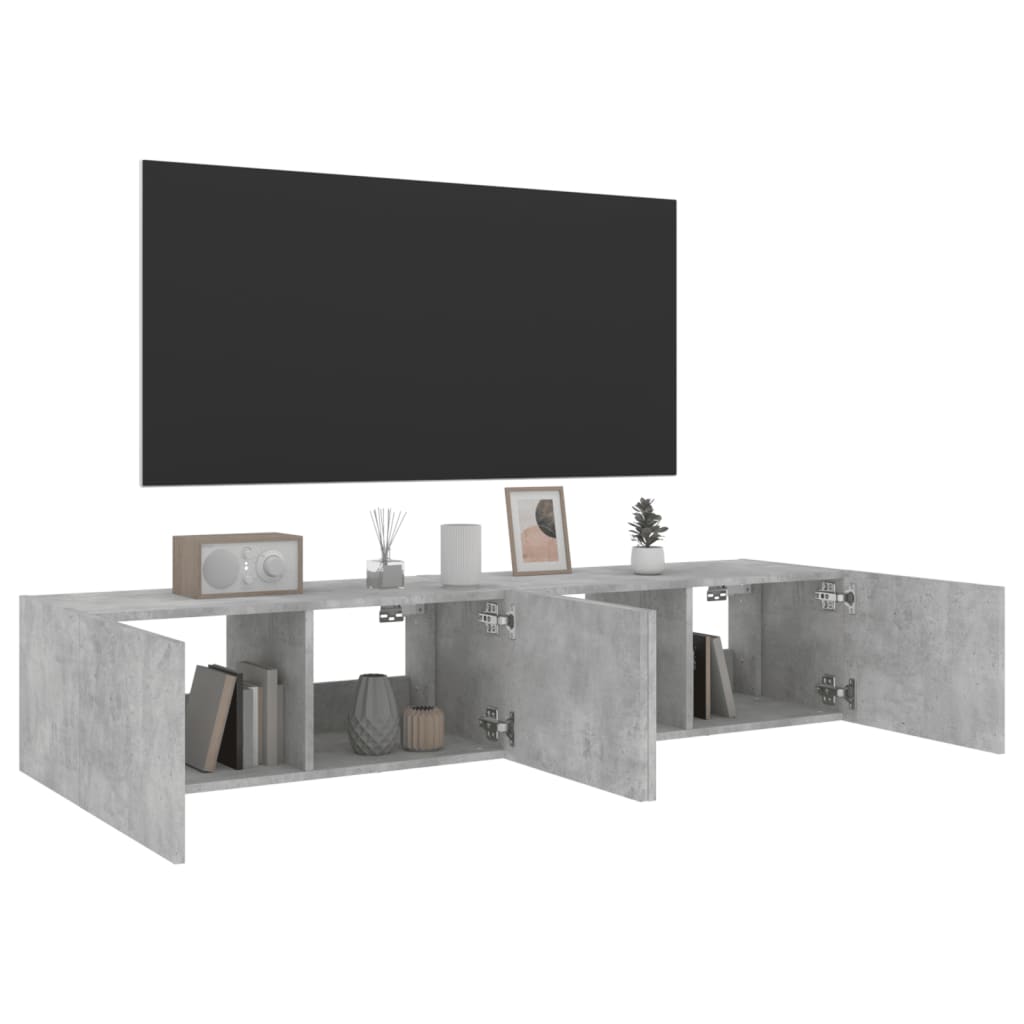 Meubles TV muraux et lumières LED 2pcs gris béton 80x35x31 cm