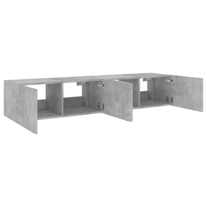 Meubles TV muraux et lumières LED 2pcs gris béton 80x35x31 cm