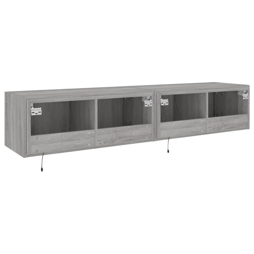 Meubles TV muraux et lumières LED 2pcs sonoma gris 80x35x31 cm