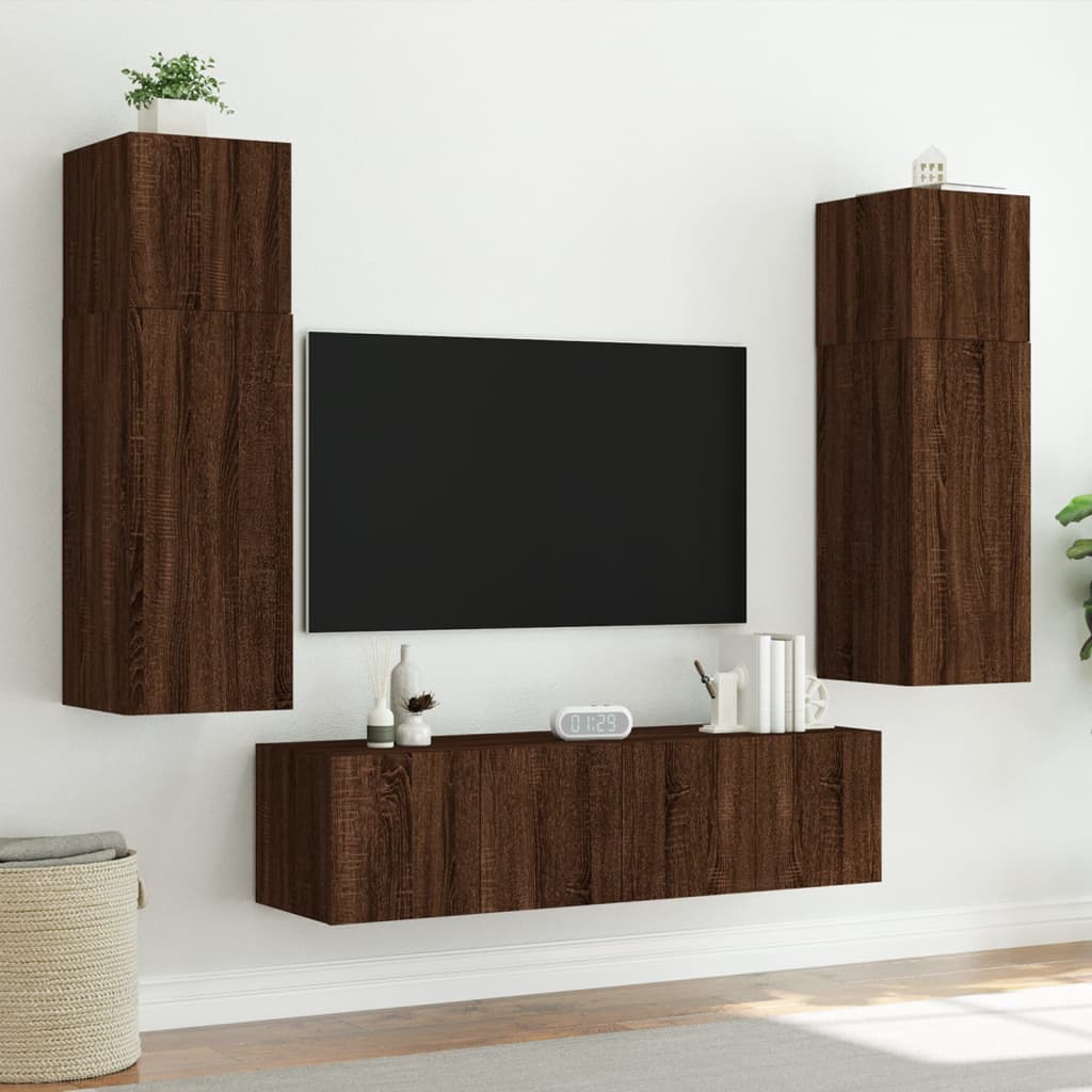 Meubles TV muraux lumières LED 2 pcs chêne marron 80x35x31 cm