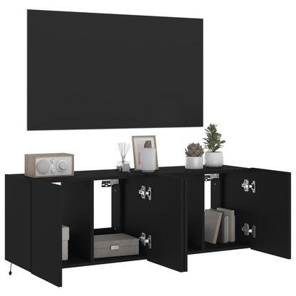 Meubles TV muraux avec lumières LED 2 pcs noir 60x35x41 cm