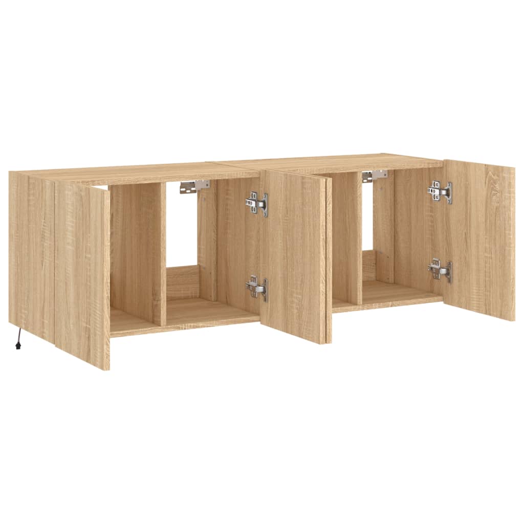 Meubles TV muraux lumières LED 2 pcs chêne sonoma 60x35x41 cm