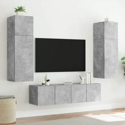 Meubles TV muraux et lumières LED 2pcs gris béton 60x35x41 cm