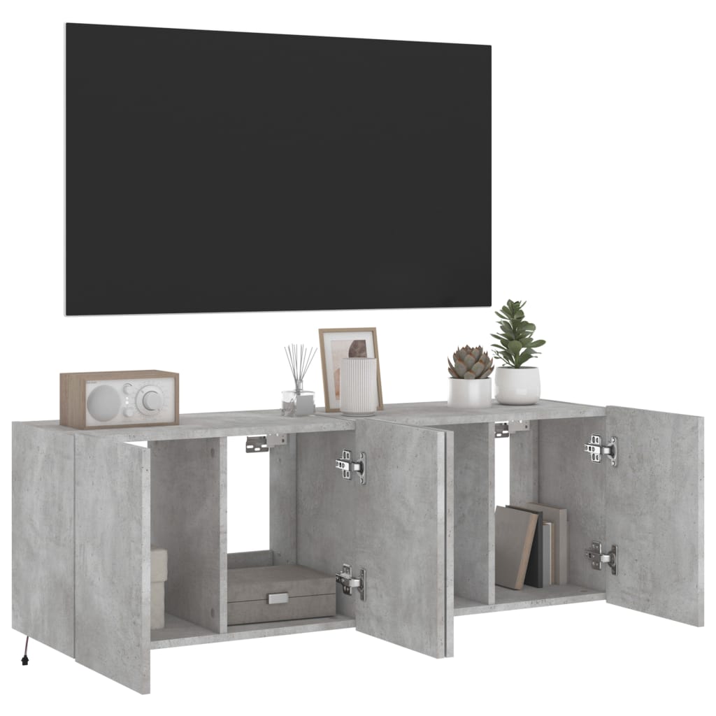 Meubles TV muraux et lumières LED 2pcs gris béton 60x35x41 cm