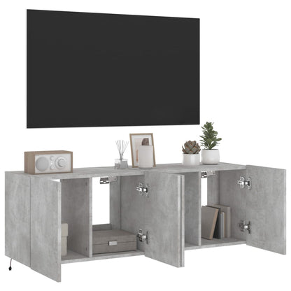 Meubles TV muraux et lumières LED 2pcs gris béton 60x35x41 cm