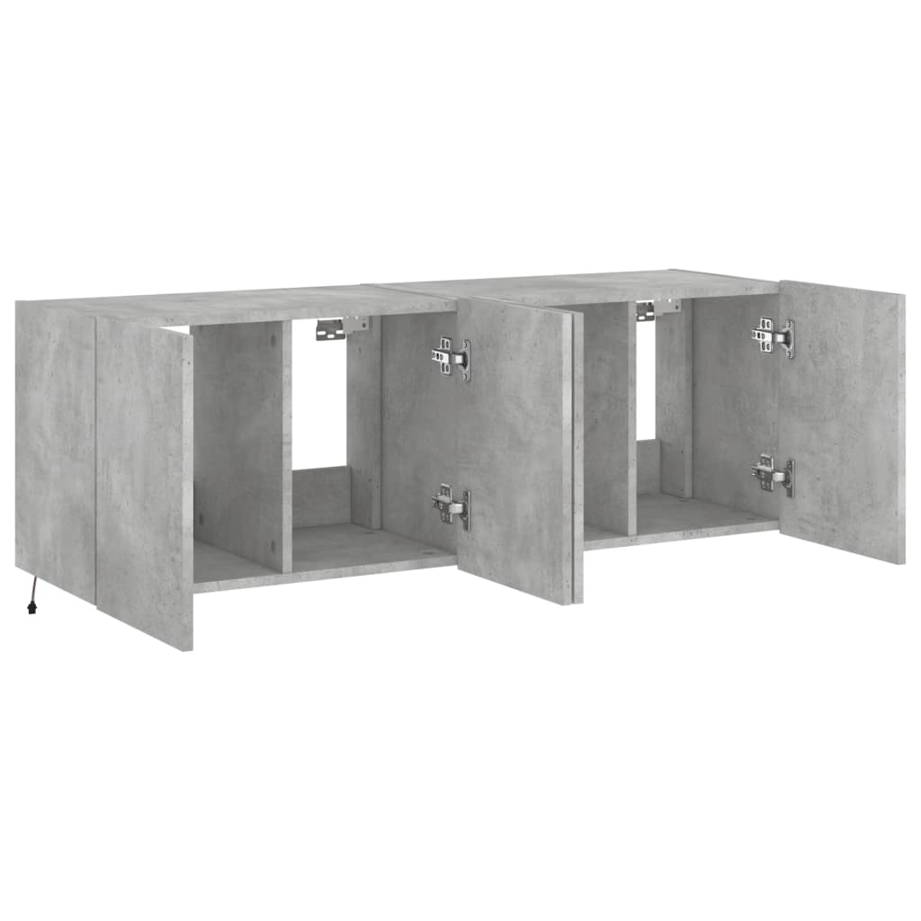 Meubles TV muraux et lumières LED 2pcs gris béton 60x35x41 cm