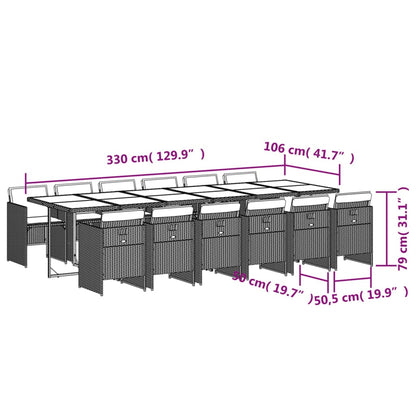 Ensemble à manger de jardin et coussins 13 pcs gris clair rotin