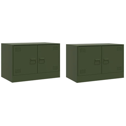 Meubles TV 2 pcs vert olive 67x39x44 cm acier