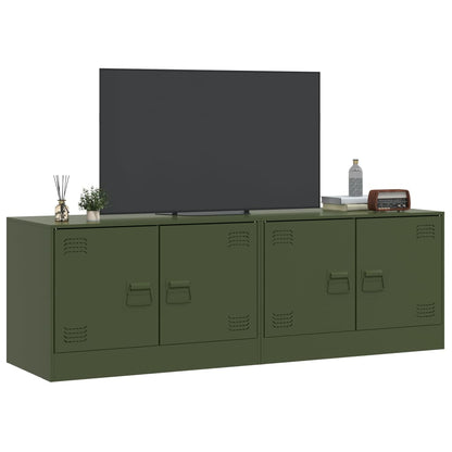 Meubles TV 2 pcs vert olive 67x39x44 cm acier