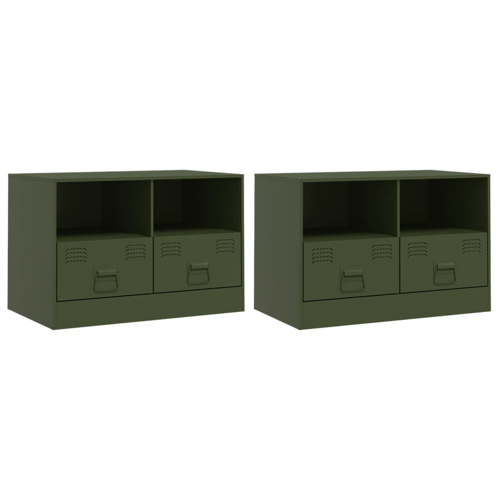 Meubles TV 2 pcs vert olive 67x39x44 cm acier