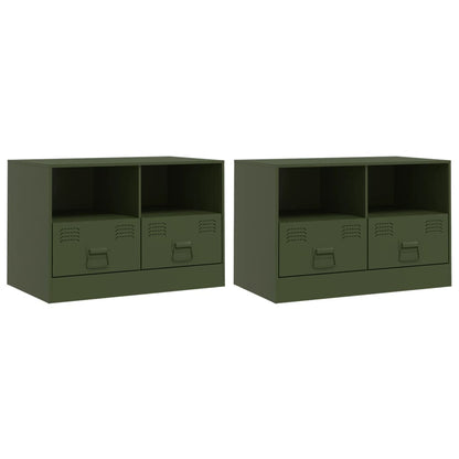 Meubles TV 2 pcs vert olive 67x39x44 cm acier