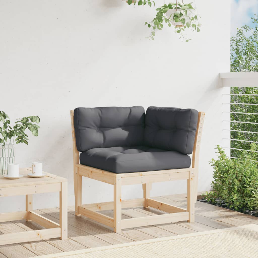 Canapé d'angle de jardin et coussins 73x73x78cm bois pin massif